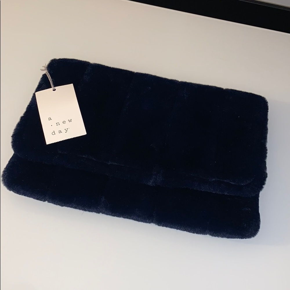 NWT Navy Faux Fur Large Clutch